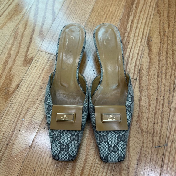Gucci Brown Monogram Logo Mules - Picture 1 of 8